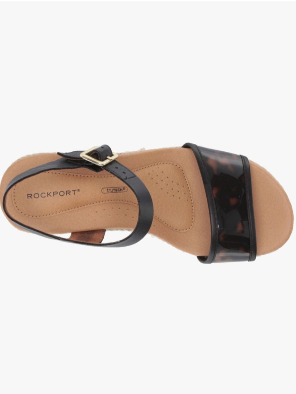 Sale! Rockport Lyla Espadrille Wedges, Black Leather/Tortoise Straps, size 7 - Picture 2 of 14